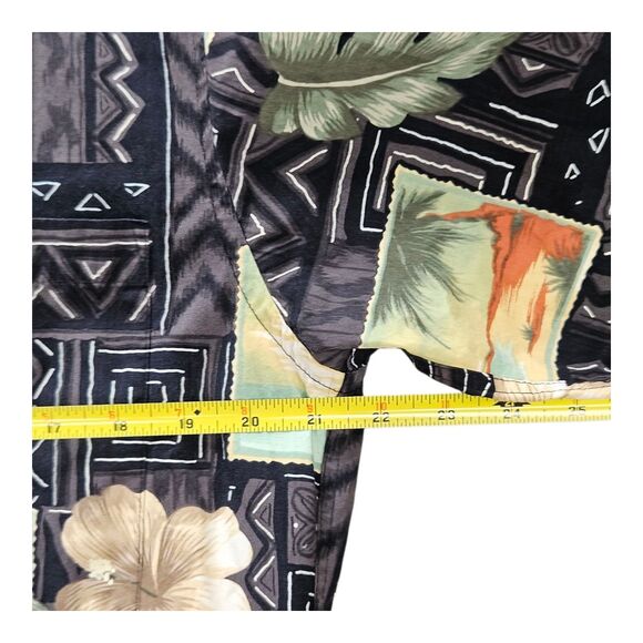 PIERRE CARDIN Hawaiian Shirt Size M Hibiscus Palm Leaves Black Button front - Picture 3 of 6